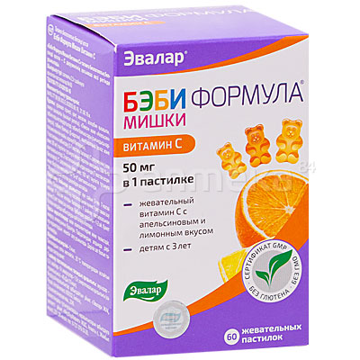Эвалар Бэби Формула Мишки Витамин С №60 жевательные пастилки / Детям с ...