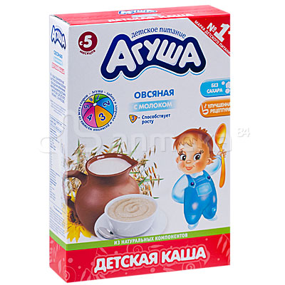 Агуша Каша молочная овсяная 5+ 200г / Молочные каши / Ребенок / Детское ...