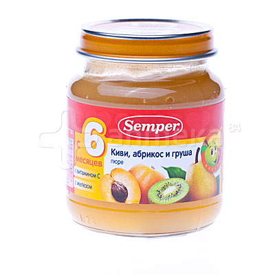 Пюре Semper 0.135x12 киви абр груша 4396 с 6 мес (7310100439680)