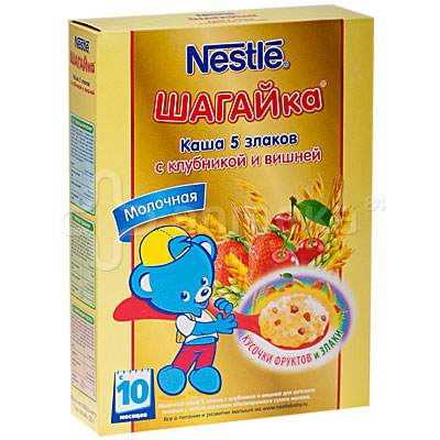 Каша Nestle шагайка молочная 5 злаков с клубникой и вишней с 10 мес. 200г (7613033346101)