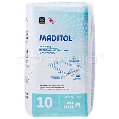 Maditol простыни гигиенические 60x 90см 10шт 1x8 (4751023291291)