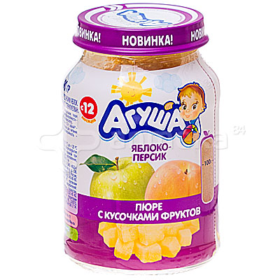 Пюре Агуша яблоко/персик с кус.фр.190г с/б (4690228025167)