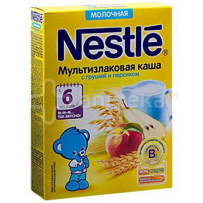 Каша Nestle молочная мультизлаковая с грушей и персиком с 6 месяцев 220г тв/уп (4603341000331)