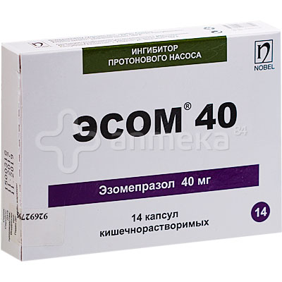 Эсом-40 (эзомепразол) №14 капсулы / Изжога, гастрит, язвенная болезнь ...